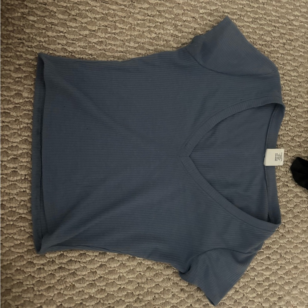 Blue V-Neck Ribbed Women's Top